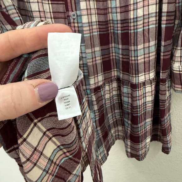 Loft Plaid Tiered Pocket Button Long Sleeve Shirt Dress 572043 Womens sz Medium - Picture 6 of 9